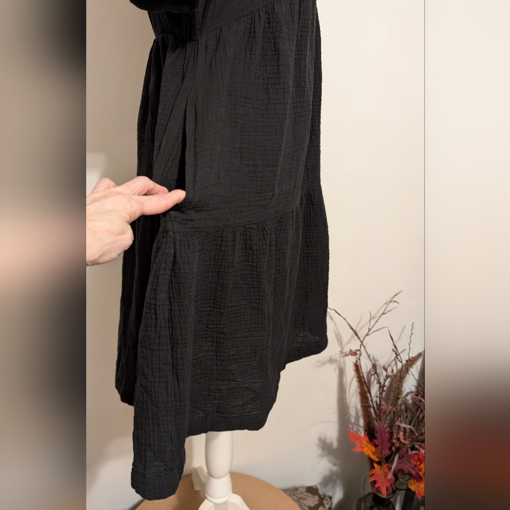 Gap Black Short Sleeve Dress Women's XS  V Neck Cotton Loose Fitting Nwt - Picture 7 of 16